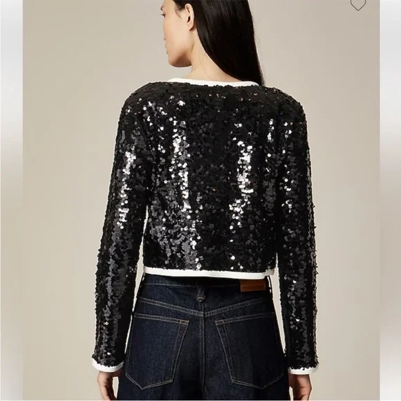 NWT J. Crew Sequin Lady Jacket Blazer Black White Size M - Picture 3 of 11